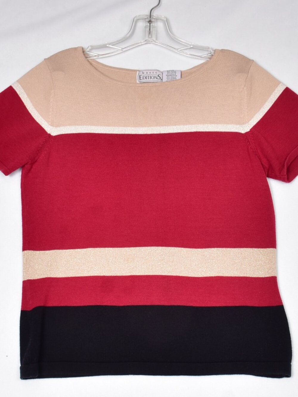 Basic Editions Women's Knit Pul On Blouse Short Sleeve Sweater Size M